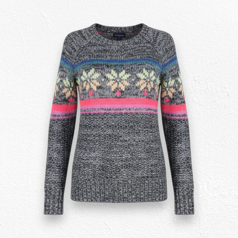 American Eagle Gray Multicolor Fair Isle Wool Blend Crewneck Sweater Size XS